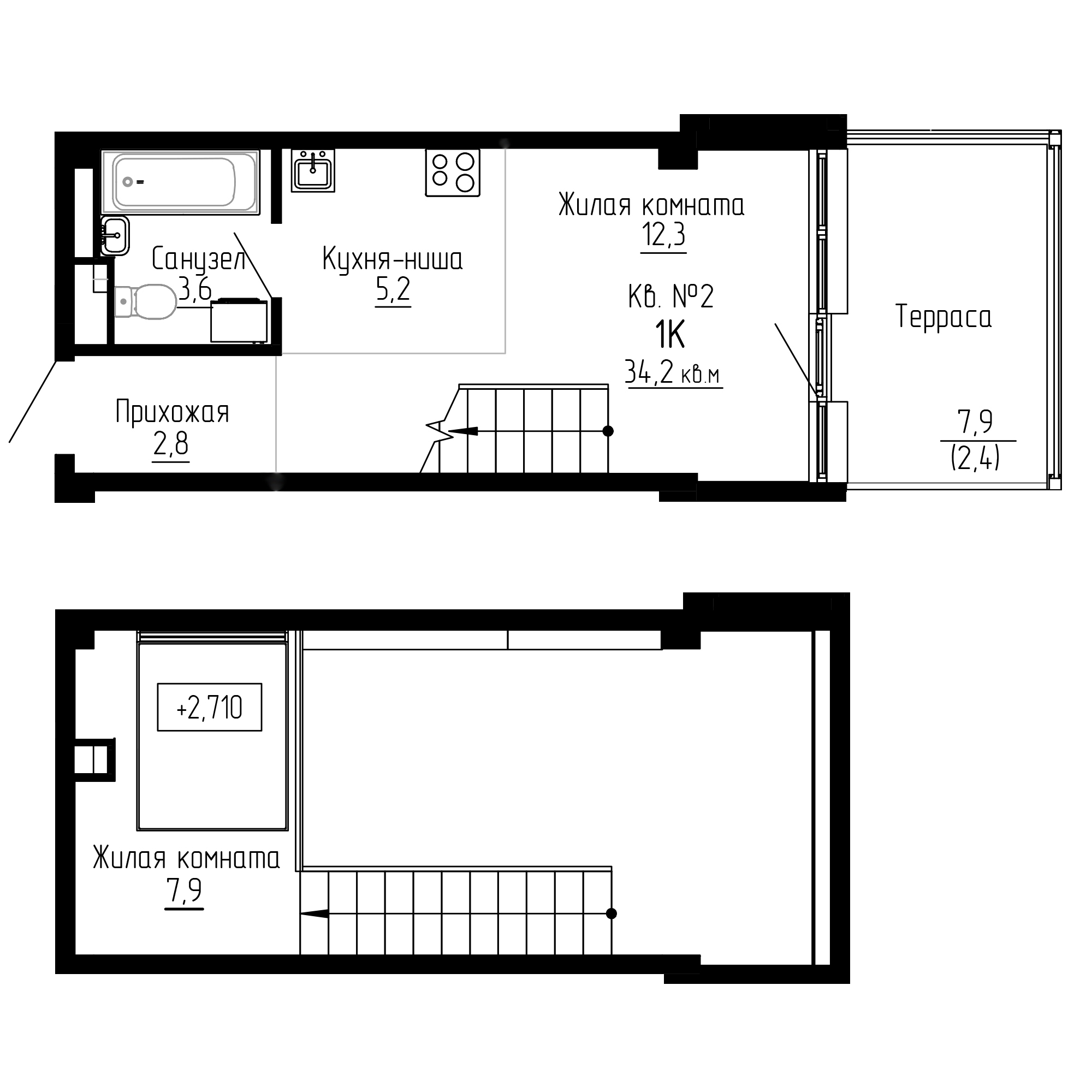 ЖК ДНС Сити (DNS Сити), 2-комн кв 34,2 м2, за 9 234 000 ₽, 1 этаж